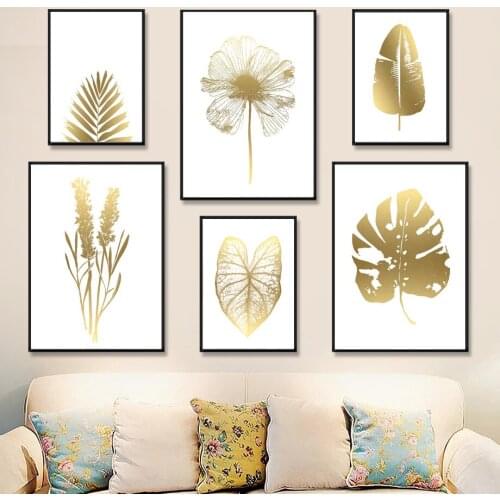 Golden Cycads Monstera Grass Leaves Plant Wall Art Canvas Painting Nordic Posters And Prints Wall Pictures For Living Room Decor