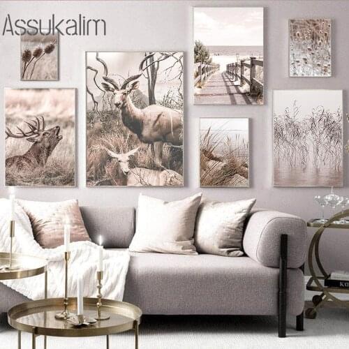 Autumn Jungle Landscape Canvas Painting Hay Print Bridge Paintings Deer Poster Nordic Posters And Prints Living Room Decor