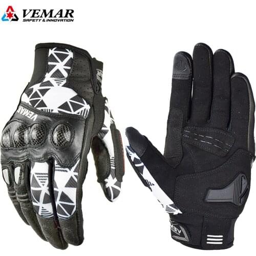 VEMAR Leather Motorbike Racer Glove Carbon Fiber Protection Equipment Glove Full Finger Breathable Motorcycle Biker Glove S-XXL