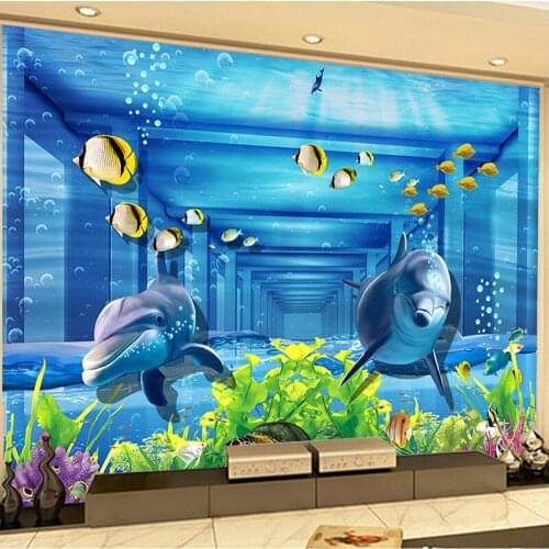 Custom 3D Sea World Dolphin Photo Wallpapers Wall Cloth Wall Paper For 3D Kids Room TV background Home Decor 3d Large Mural