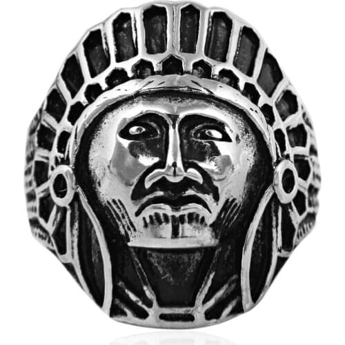 Drop Shipping Indiana Ring Chief Stainless Steel USA Indiana Motorcycle Rider Fashion Mens Ring Cool Gothic Ring