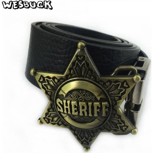 5 PCS MOQ WesBuck Brand Sheriff Star Belt Buckle With Retro Brass Finish Suitable For 4cm Wideth Belt