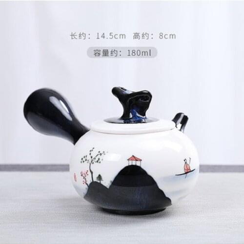 Hand painted lotus Ceramic Teapot household kiln small teapot single pot Kung Fu tea set handle side handle pot
