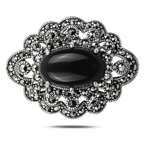 Silverlina Silver Natural Stone & Marcasite Brooch & Pendant