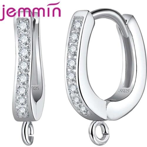 Authentic 925 Sterling Silver Ear Jewelry Findings Sparkly Grometric Crystal Earring for Women DIY Making One Pair