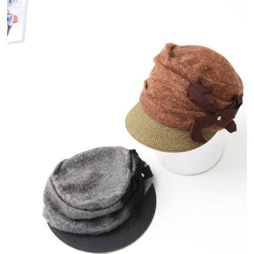 Free shipping High Quality Newsboy Caps Girl knitted Patchwork Beanies Adjustable Bonnet Warm short brim Fedoras wizard fashion