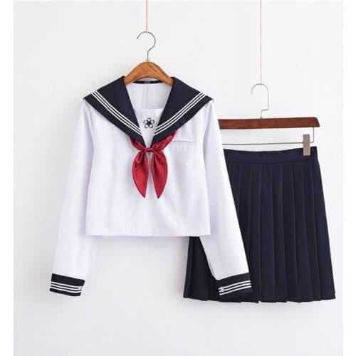 2021 Hot Three Lines Anime School Uniform Cosplay Clothing For School Girls Long Short Sleeved Tops Pleated Skirt Sailor Suits