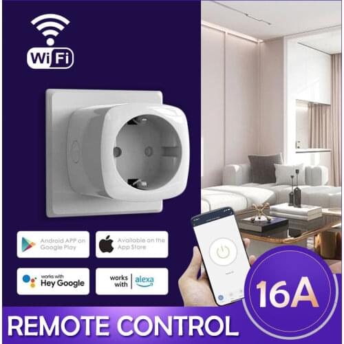 Tuya Smart Plug EU Wifi 16A 3500W Power Strip Outlet Socket APP Control Measure Power Consumption Support Alexa Echo Smart Life