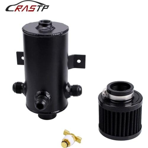 Universal AN10 Black Aluminium Car Baffled Engine Oil Catch Can 750ml with 3 Port Breather Filter Kit Fuel Tank RS-OCC036