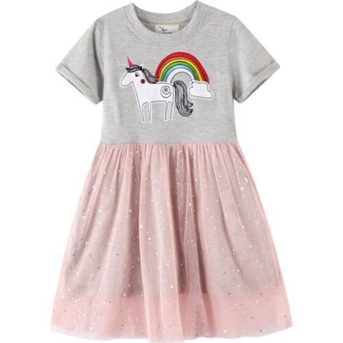 Princess Party Tutu Dresses With Unicorn Cute Baby Mesh Clothes Short Sleeve Kids Frocks Toddler Dress