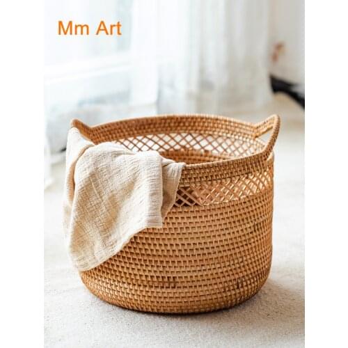 Vietnam Rattan Woven Laundry Basket Dirty Clothes Storage Basket Bathroom Woven Dirty Clothes Basket