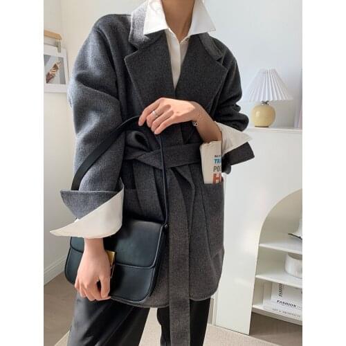 High-end Albaka big pocket short double-sided wool coat woolen coat female Korean version 21 years new