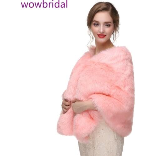 WOWBRIDAL Warm Faux Fur Winter Bridal Cape Wedding Cloaks Party Wraps Jacket Wrap Boleros De Encaje Boleros De Mujer