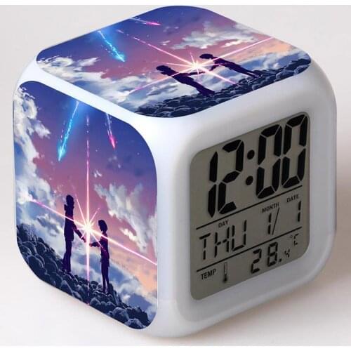 Japan Manga Your Name Action Figures LED Alarm Clock Colorful Flash Night Light Anime TV Figurine Toys for girls