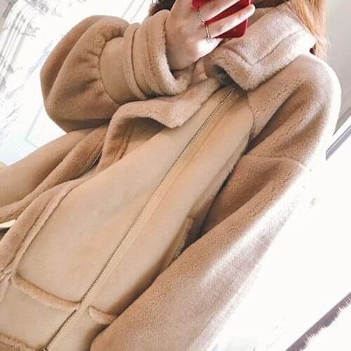 Bella Philosophy 2021 Women Moto Jacket Female Winter Faux Lamb Fur Coat Suede Warm Coat teddy jacket casaco feminino de pelinho