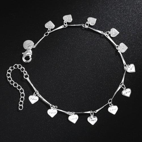 Pretty 925 sterling Silver romantic LOVE Heart card Bracelets for Women Fashion Wedding Party Popular fine birthday gift Jewelry