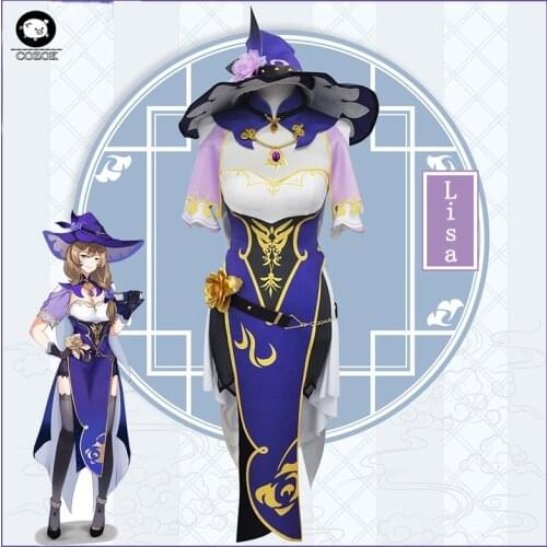 Game Genshin Impact Lisa Cosplay Costume Lisa Cosplay Costume Women Sexy Dress Halloween Top Hat Full Set