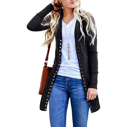 Tissbely 2018 Autumn Ladies Long Coat Long Sleeved Button Cardigan Jacket Cardigan