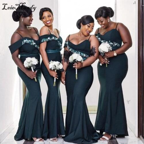 Hunter Green Mermaid African Bridesmaid Dresses 2021 Elegant Long Dress For Wedding Party Sexy Backless Vestido de festa