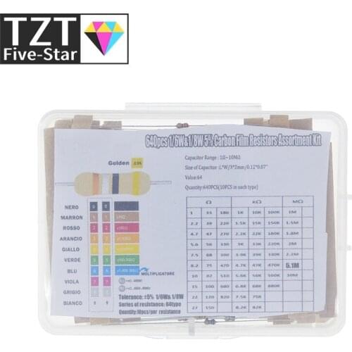 1/8W 5% 640pcs 64 Values 1R - 10MR 0.125W Carbon Film Resistor Assorted Kit Set