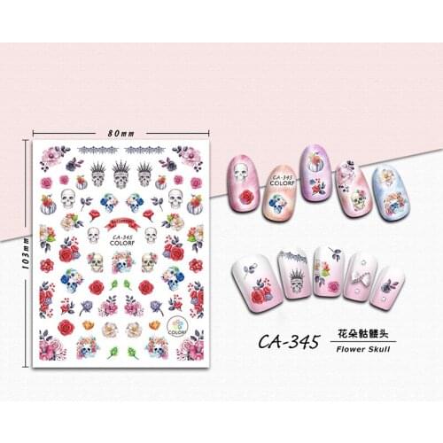 1Pcs Skull Flowers Design 3D Nail Sticker Letter Love Icon Slider Decals Nail Art Decoration Self Adhesive Transfer Tips