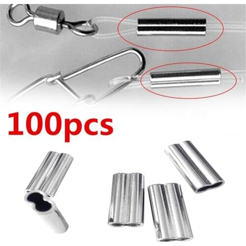 100pcs Durable Connector Fishing Sleeves Oval Stainless Steel Double Copper Tube Fishing Wire Tube Line Crimping Sleeves