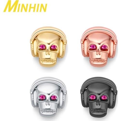 MINHIN 3Pcs Cubic Zirconia Music Skull Charm DIY Beads for Bracelet Jewelry Making Spacer Bead Accessories