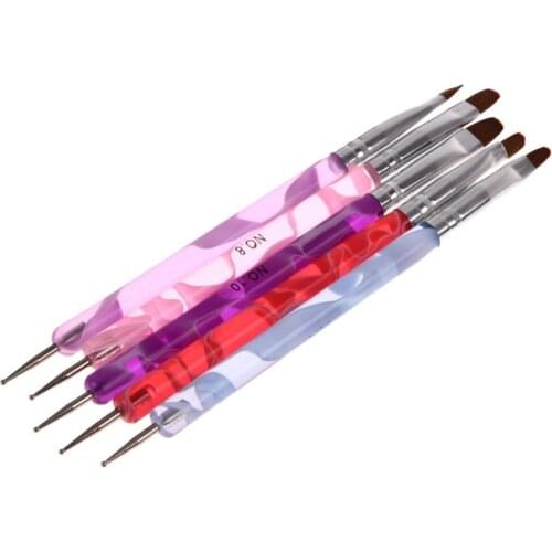 5pcs 2Ways Marbleizing Pen UV Gel Polish NailArt Dotting Brush Pen Builder Liner Design Tool Acrylic Nail Brushes Dropshipping