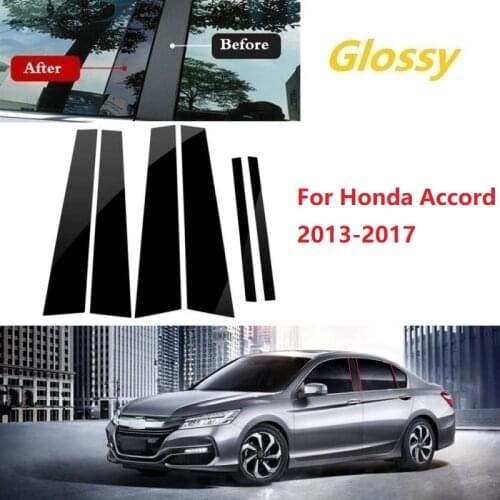 6PCS Polished Pillar Posts Fit For Honda Accord 2013-2017 Window Trim Cover BC Column Sticker Chromium Styling