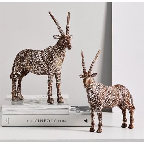 AFRICAN ANTELOPE ART SCULPTURE ANIMAL STATUE FIGURINE RESIN CRAFTS HOME DECORATION ACCESSORIES GIFT R4758