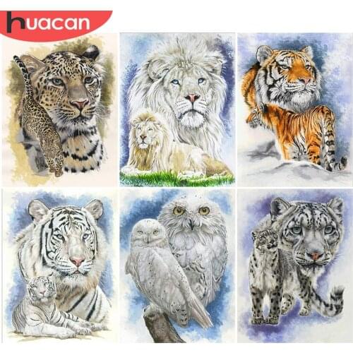 HUACAN Diamond Embroidery Cross Stitch Tiger 5d Diamond Painting Animal Full Drill Square Mosaic Owl Needlework Decor For Home