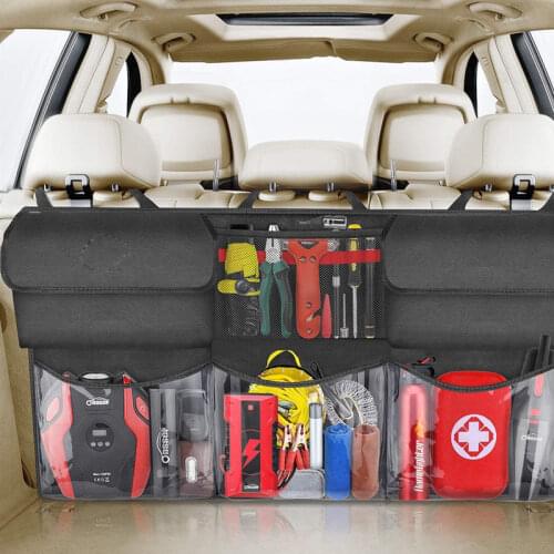 Car Rear Seat Back Storage Bag Multi Hanging Nets 3 Clear Pockets Trunk Case Organizer Stowing Tidying Interior Accessorie Black