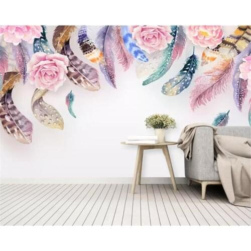 Beibehang Customized childrens room decoration 3d wallpaper mural Small fresh watercolor feather floral 3d wallpaper behang