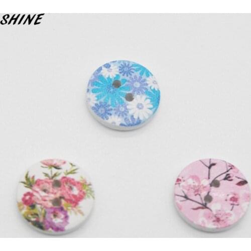 SHINE Wooden Sewing Buttons Scrapbooking Round Two Holes Flower Pattern 18mm Dia. 24PCs Costura Botones Decorate bottoni botoes