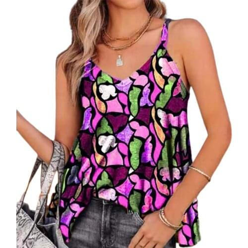 Plus Size Women Camisole Summer Sexy V-neck Vintage Printed Sleeveless Corset Top Casual Vest Sling Tshirt Women Tank Top