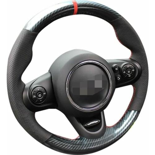 For Mini Cooper Carbon Fiber&Hole Leather Steering Wheel Hand Sewing Wrap Cover