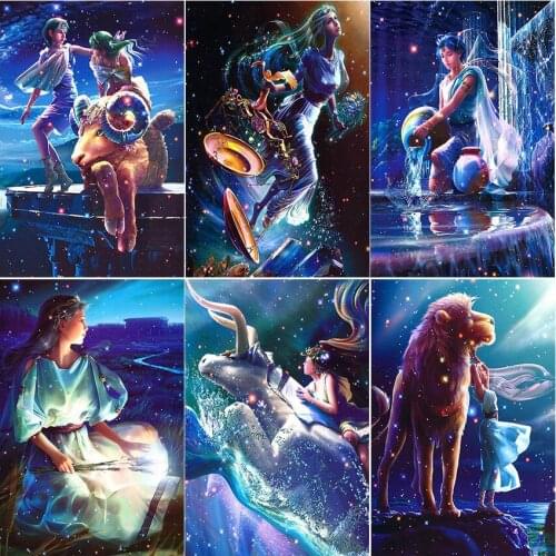Decor Gift kit set 5D diamond painting Cross stitch Cuadros colour Mosaic animal landscape Twelve constellations lion sheep art