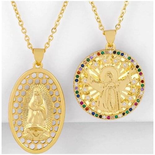 Virgin Mary micro pave cz zircon cubic zirconia necklace copper Clavicle gold plated Snake Chain Choker Pendant wed23