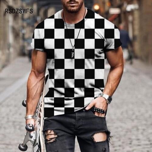 Concise Lattice 3D Print T Shirt For Men Summer Breathable Oversize Short Sleeves Casual Sport Male T Shirt Fashion Hip Hop Tees