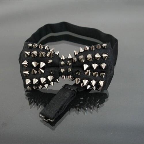 Performance Rivet Necktie Bow Tie Mens Fashion Stage Perform Punk Metal Decoration Bow Tie Bowtie With Gift Box