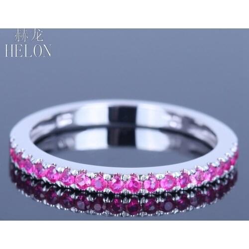 HELON Solid 10k White Gold 0.4ct 100% Genuine Pink Sapphire Genstone Engagement Wedding Ring Women Anniversary Trendy Jewelry