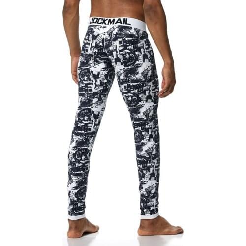 Jockmail Long Johns Mens Fashion Stripe Printing Rainbow Leaf Pattern Thermo Underwear Pants Mens Leggings Thermal UnderPants