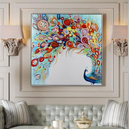 Handmade wall oil painting of lovely peacock cute peacock animal oil paintings for living room decoration