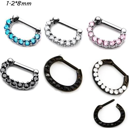 Showlove-16g 2cps CZ Gem Stepum Nose Clicker Hoop Rings Navel Lip Nipple Tragus Cartilage Ring Piercing Body Jewelry