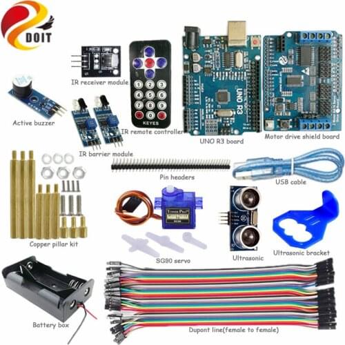 DOIT IR Control Kit with UNO R3 Board+Motor Drive Shield Board+SG90 Servo+Unltasonic Sensor for Obstacle Avoidance Arduino Kit