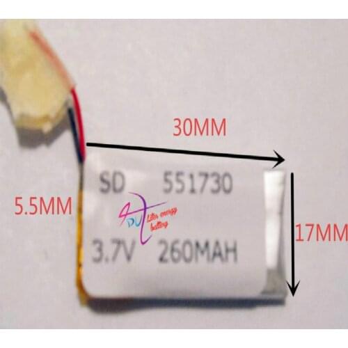 Liter Energy Battery 3.7v Lithium Polymer 551730 260mah Mp3 Recorder Bluetooth Free Shipping