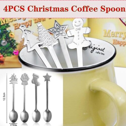 4PCS Coffee Spoon Stainless Steel Spoon Christmas Decorations Christmas Kid Gift Xmas Party Tea Scoop with Christmas Pendant