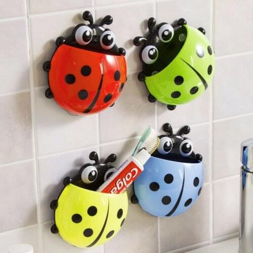 Cute ladybug insect toothbrush holder Cartoon Toiletries Toothpaste Holder Wall Suction Bathroom Sets cup tooth brush container