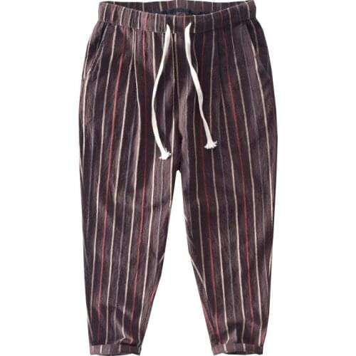 2019 Summer Leisure Trousers 2 Colors 30% Linen 70% Cotton Elastic Waist Men Pants Regular Straight Bottom Flax Men Casual Pants