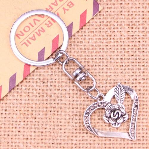 New Fashion Keychain 28*28 mm heart flower Pendants DIY Men Jewelry Car Key Chain Ring Holder Souvenir For Gift